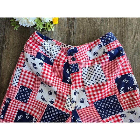 Vintage 70s JcPenney Foremost Patchwork Flare Snow Pants Floral Gingham Retro 24 - Picture 4 of 16